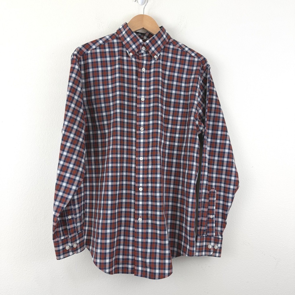 Wrinkle Free Roundtree & Yorke TravelSmart Mens M Plaid Button Down Shirt Red
